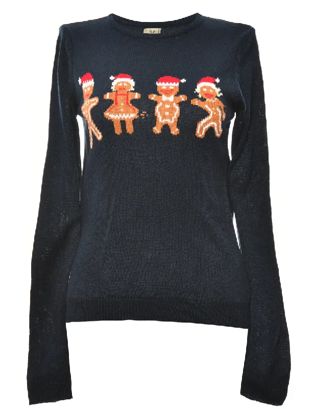 Navy Gingerbread Christmas Jumper - M