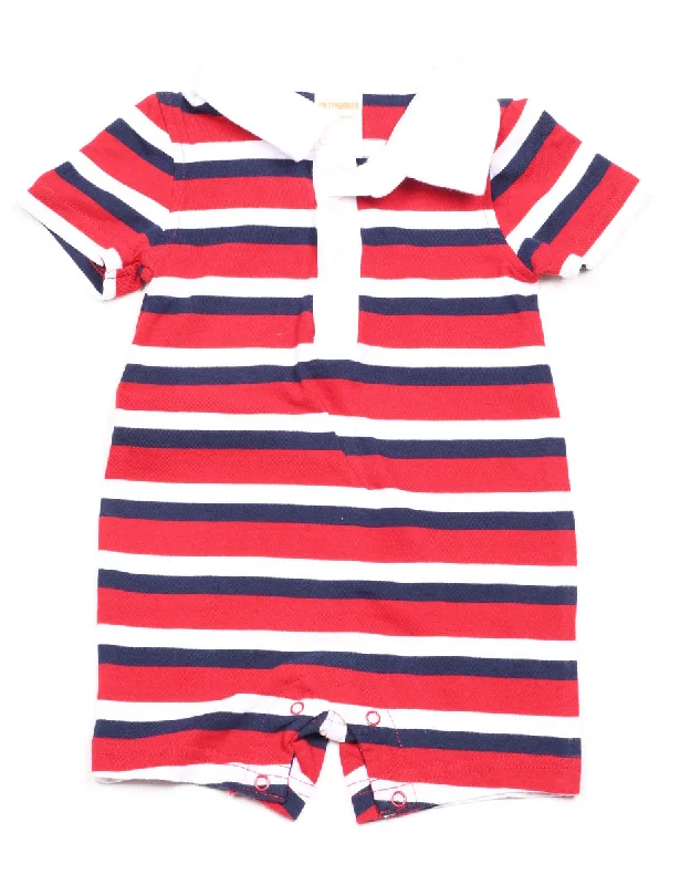 Navy & Red Striped Romper - 6 MONTHS