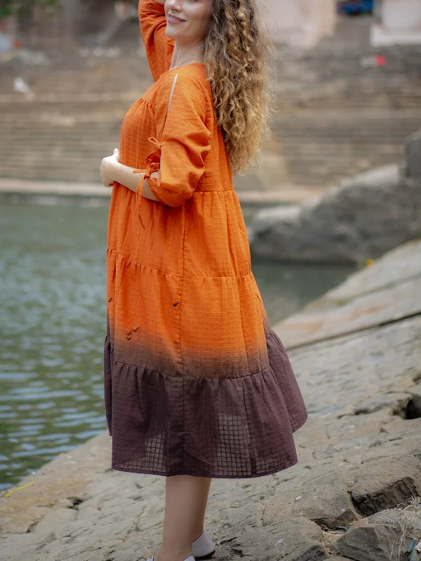 Orange Brown Ombre Dyed Dress