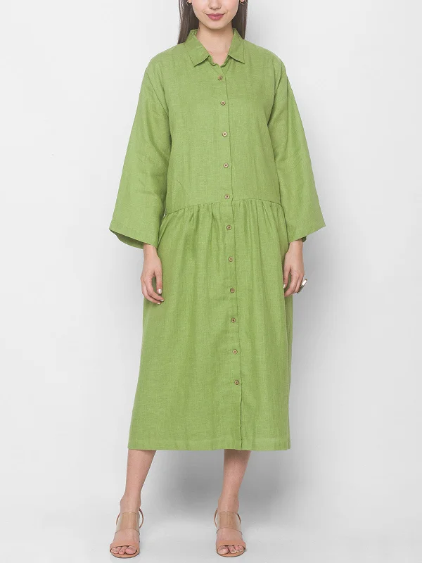 Peony Linen Dress Lime Green