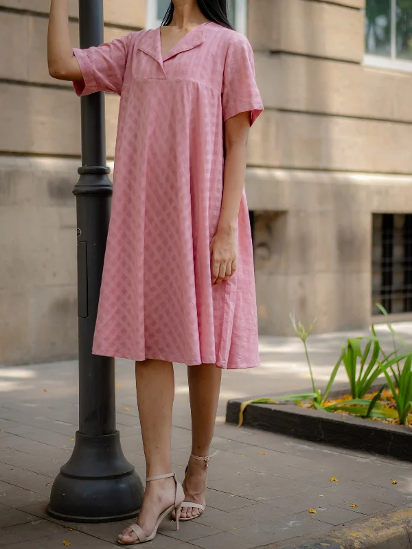 Pink Textured A-Line Dress