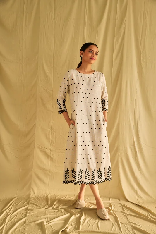 Polka Dot Hand Scalloped Cutwork Linen Dress