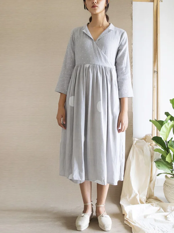 Polka Overlap Dress Grey