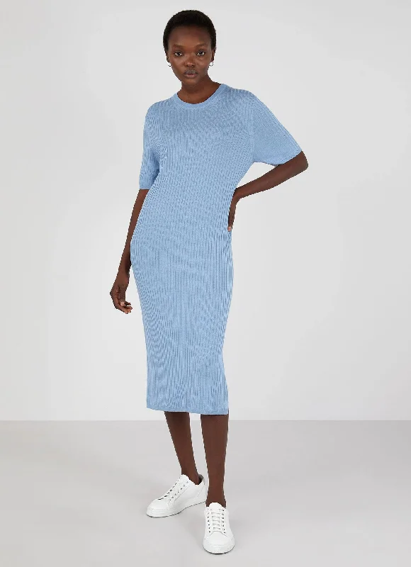 Women's Rib Crew Dress in Blue Mist