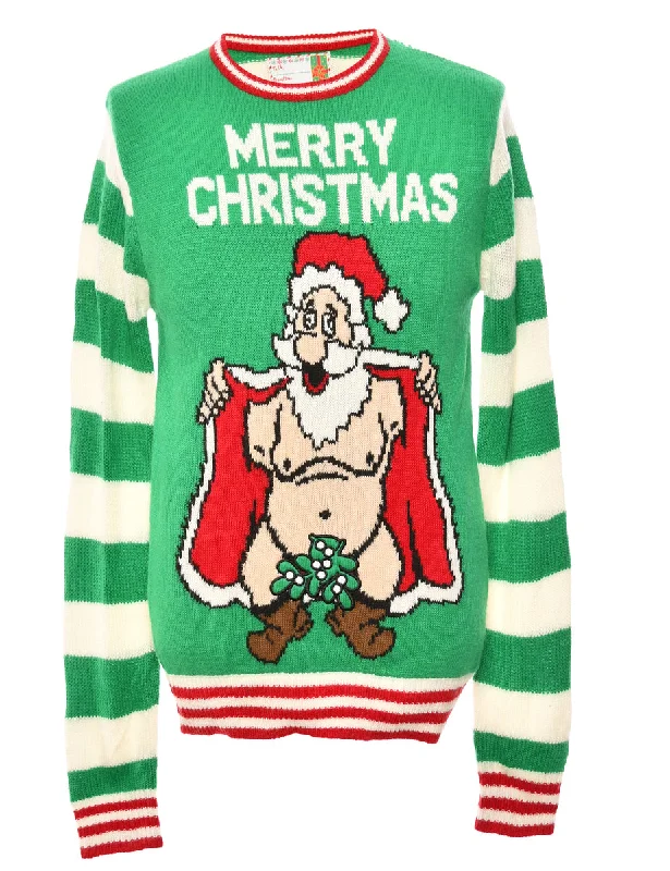 Santa Claus Green Christmas Jumper - S