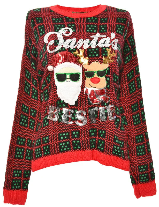 Santa Claus & Reindeer Christmas Jumper - M