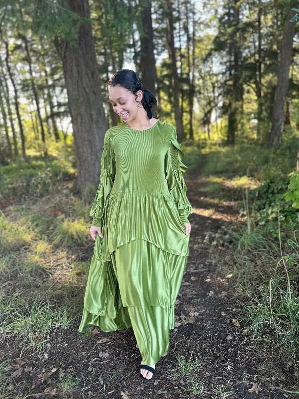 Satin Green Ruffle Dress