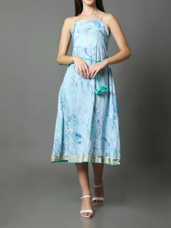 Selena Marble Strap Dress Aquamarine