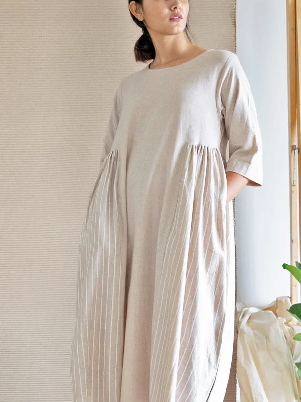 Side Gather Dress Beige