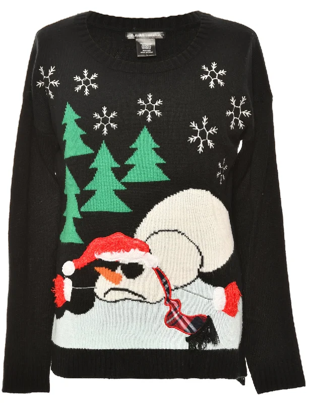 Snowman Black Classic Christmas Jumper - L