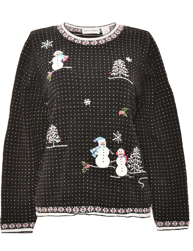 Snowman Black Classic Christmas Jumper - M