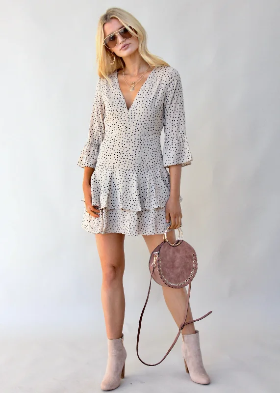 Standing Still Swing Dress - Beige Dot