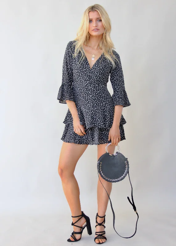 Standing Still Swing Dress - Black Dot