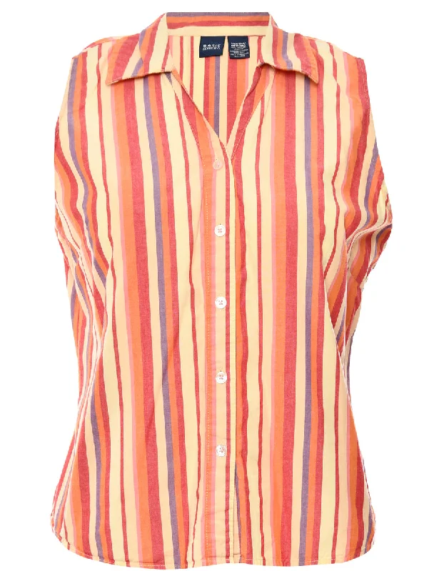 Striped Multi-Colour Sleeveless Blouse - M