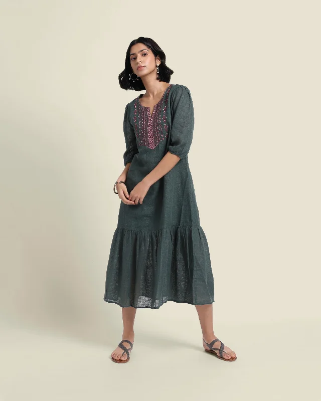 The Whirl Linen Dress Olive