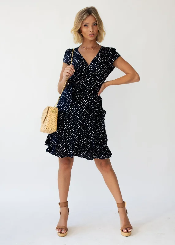 Total Eclipse Wrap Dress - Navy Dot