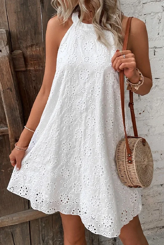 White Boho Halter Neck Women's Dress