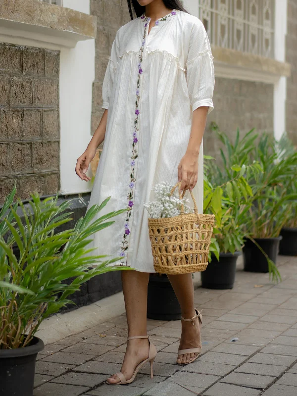 White Embroidered Flare Dress