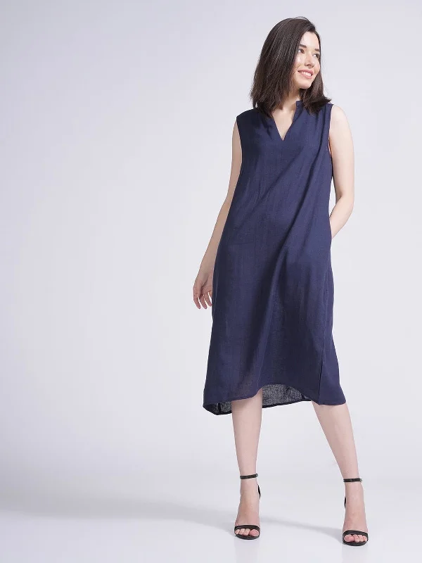 Linen A-Line Dress Navy