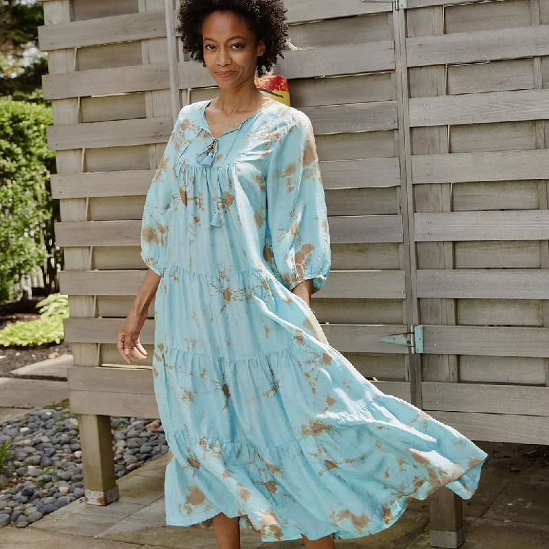 Womens Silk Indira Dress - Milky Blue Tie Dye