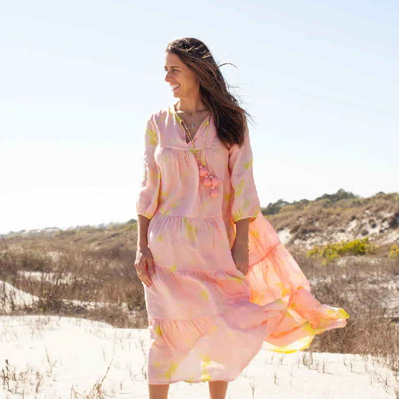 Womens Silk Indira Dress - Pink Lemonade Tie Dye