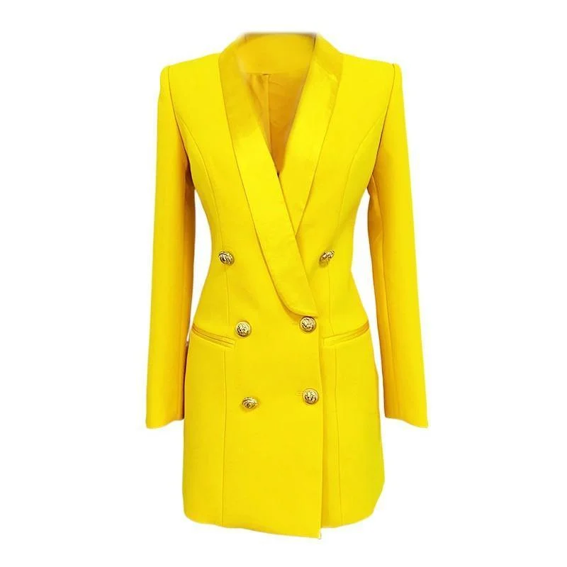 Yellow Tuxedo Blazer Dress- Double Breasted