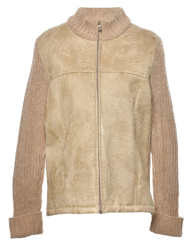 Zip Front Suede Cardigan - M