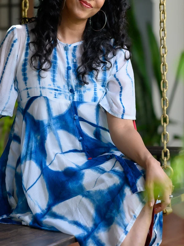 Zoya Asymmetric Shibori Dress Blue