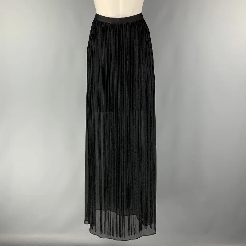 ALICE + OLIVIA Size 8 Black Polyester Fringe Maxi Skirt