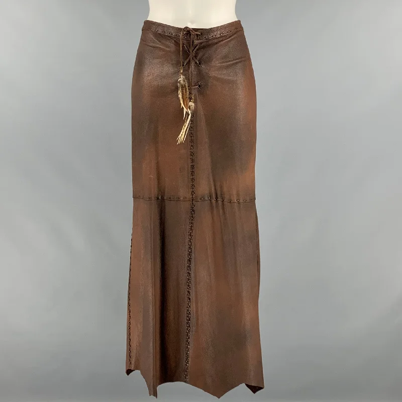 RALPH LAUREN Size 10 Brown Lace Up Long Skirt