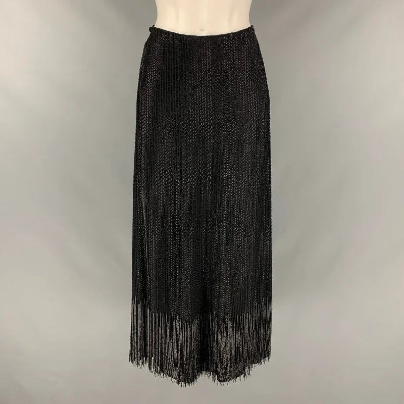 RALPH LAUREN Size 6 Black Silk Beaded Evening Long Skirt