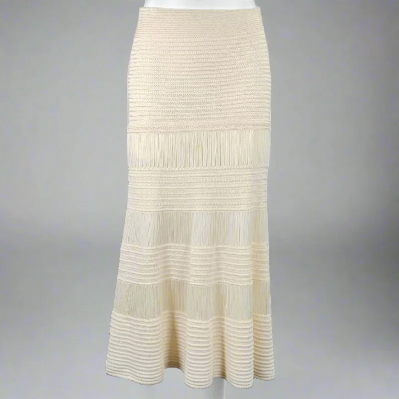 CELINE Size M Cream Silk Cotton Knit Elastic Waistband Maxi Skirt