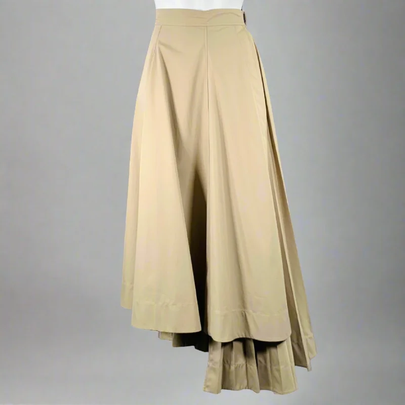 CHRISTIAN DIOR Size 4 Khaki Cotton Pleated Asymmetrical Long Skirt