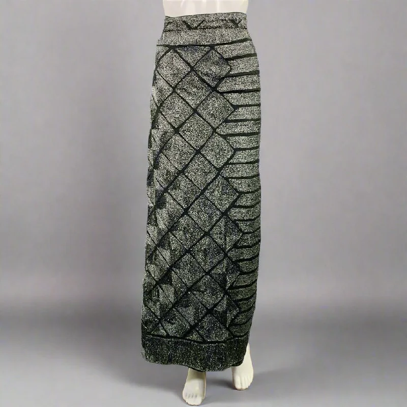 DRIES VAN NOTEN One Size Silver Black Cotton Squares Wrap Maxi Skirt