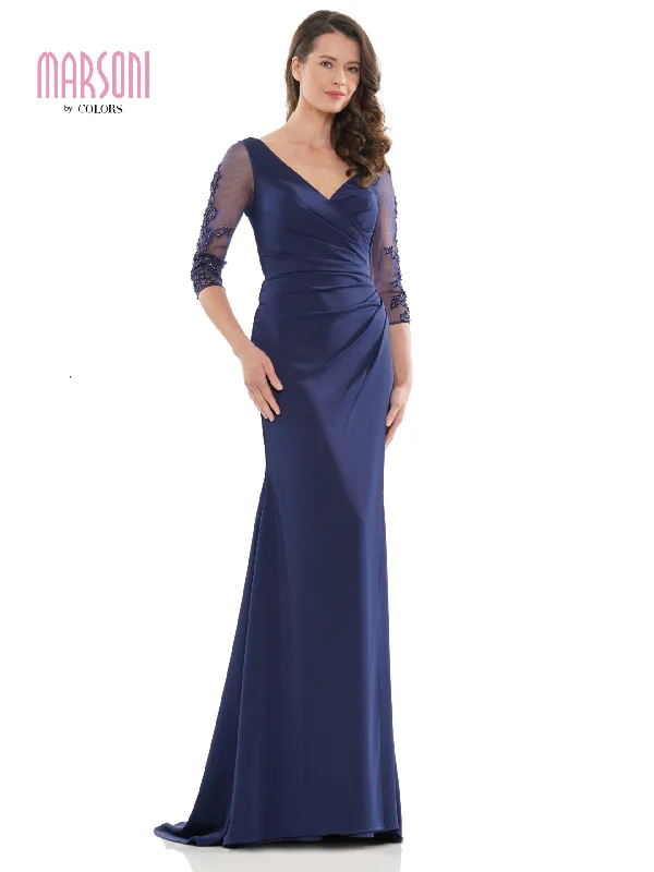 Mesh Long Sleeve Evening Gown