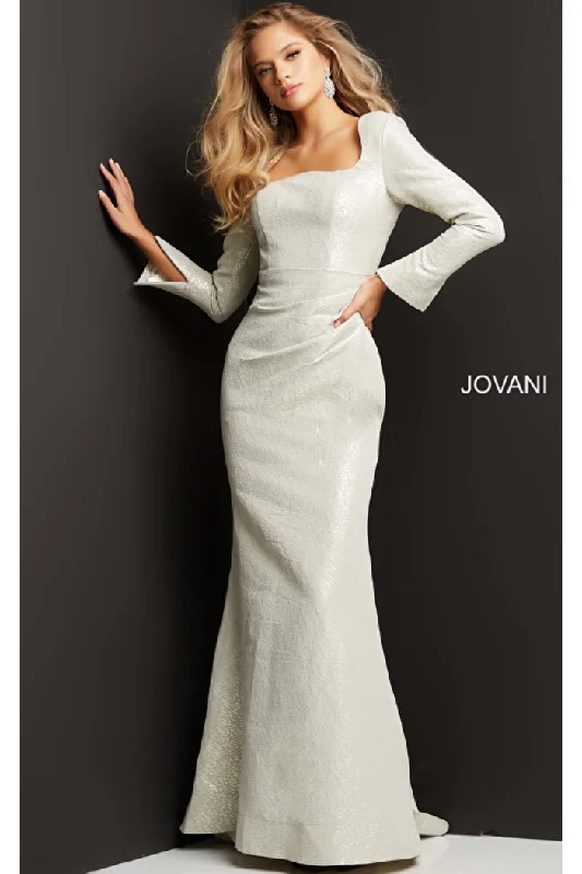 Metallic Long Sleeve Evening Gown