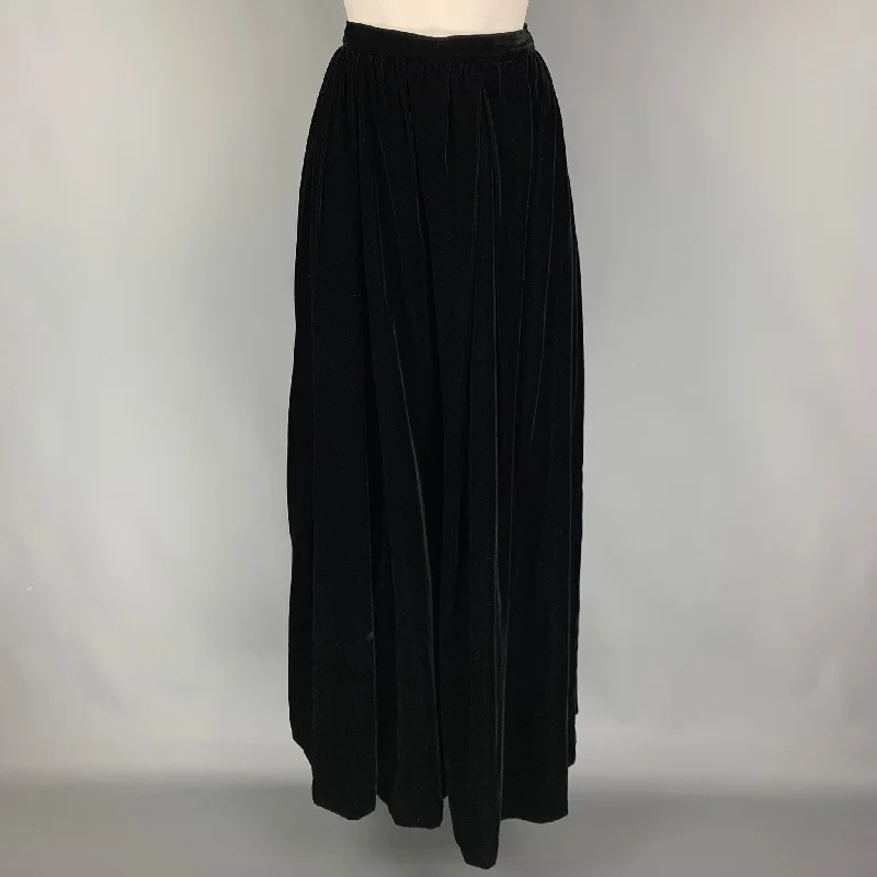 YVES SAINT LAURENT Size 8 Black Rayon Blend Pleated Long Skirt