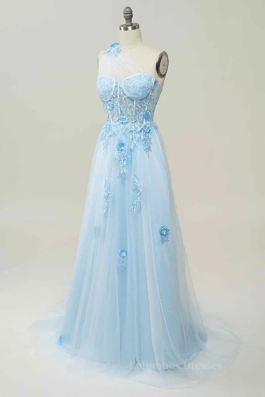 A-line Strapless Tulle Applique Long Prom Dress