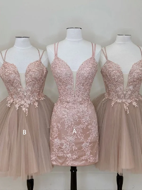 Cute tulle pink lace short Corset Prom dress, cute lace Corset Homecoming dress outfit