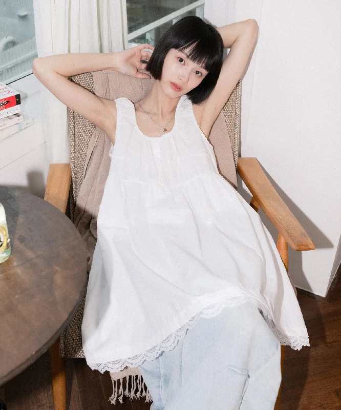 [HIGH SCHOOL DISCO] SS 24 Lace flare button dress White