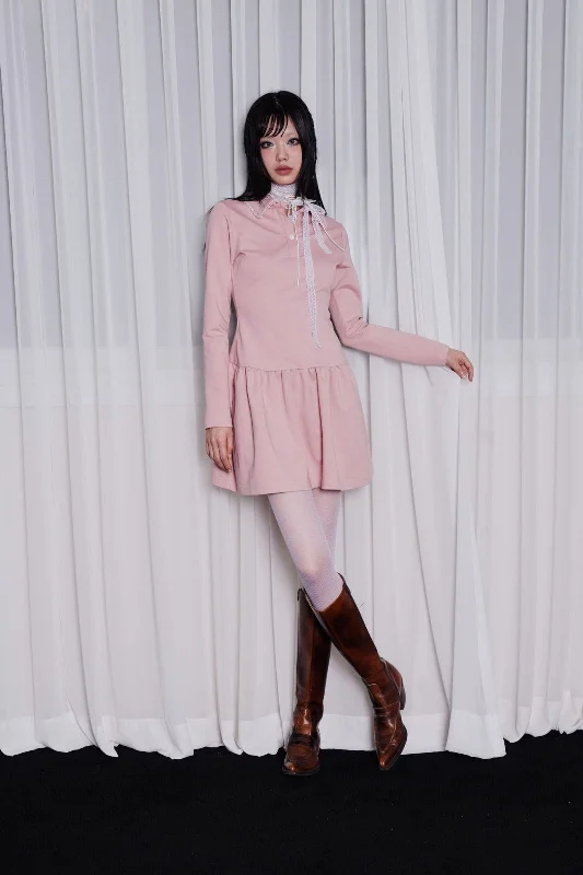 [POPSIZ] FW 24 lace collar button dress-pink