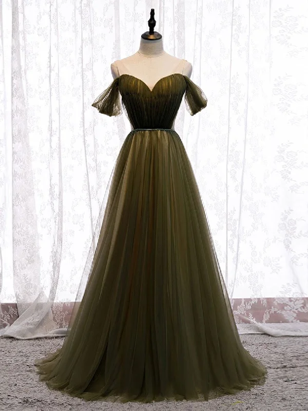 Simple sweetheart tulle green long Corset Prom dress, green evening dress outfit