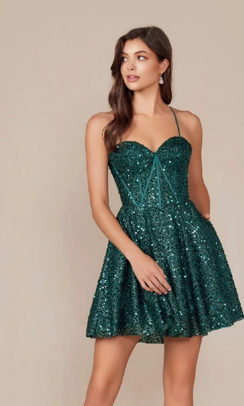 Sequin Corset Homecoming Dress: Nox Anabel A843