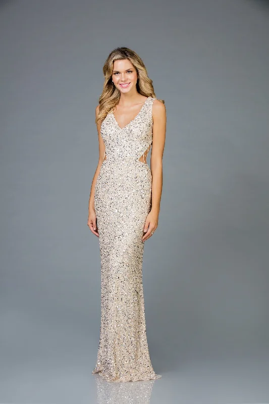 SCALA -48962 Long Sequin V-Neck Dress