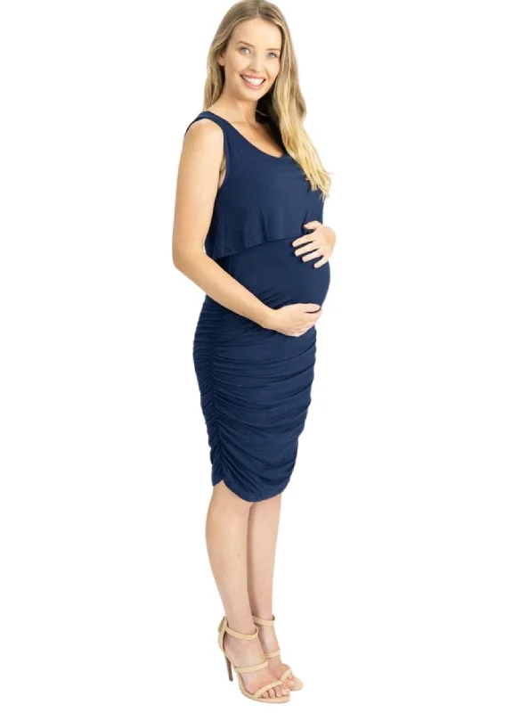 Bodycon Sleeveless Maternity & Nursing Dress - Blue