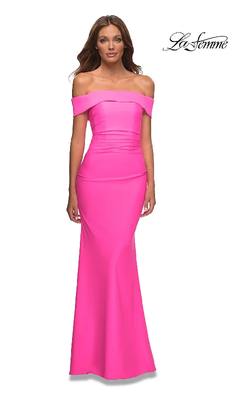 La Femme Off-the-Shoulder Long Tight Prom Dress