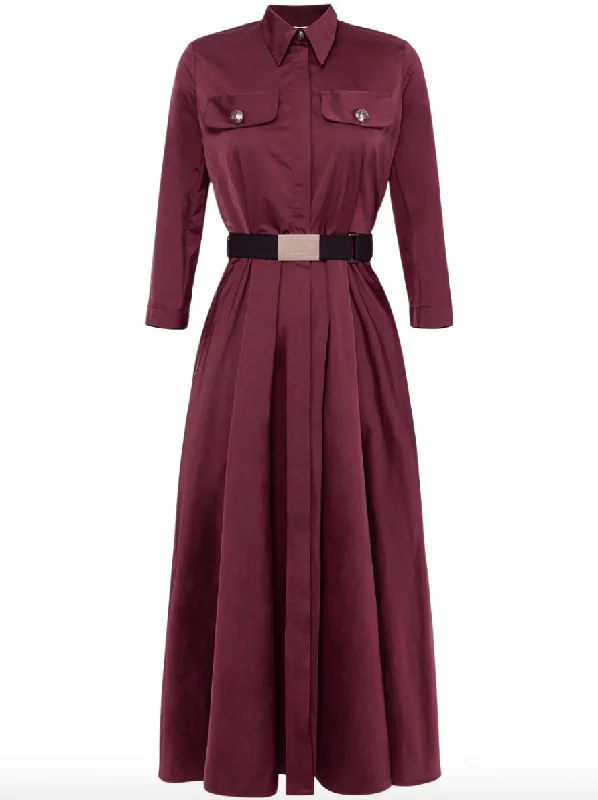 Belted burgundy shirt dress