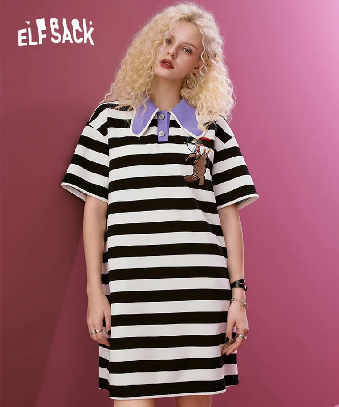 ELFSACK Striped Polo T-shirt Dresses