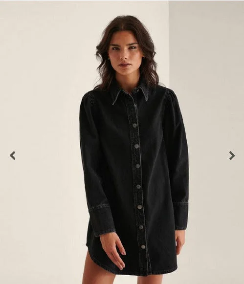 NA-KD Black Denim Shirt Dress Size UK 10 **** V499