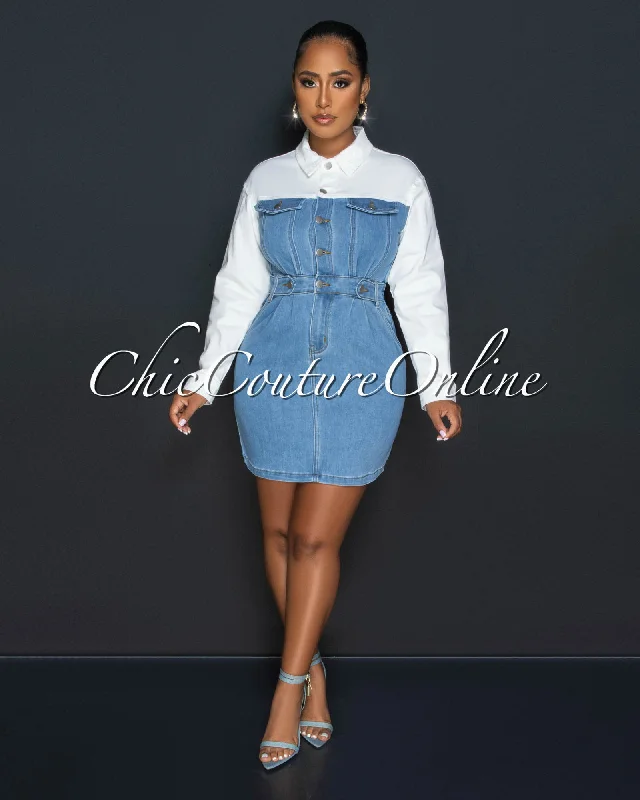 Rochelle White Light Denim Shirt Dress